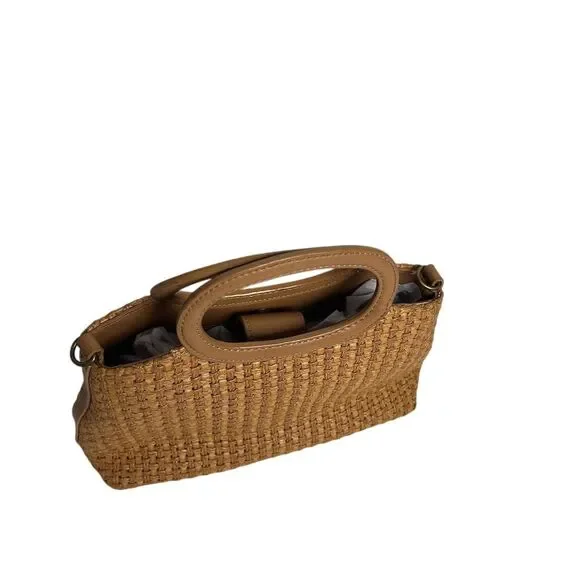 Vintage Fossil Woven Straw & Leather Top Handle Handbag Brown Casual - Picture 2 of 11